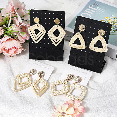 4 Pairs 4 Styles Rattan Dangle Stud Earrings EJEW-SP0001-16A-1