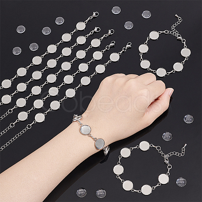Round Tray 304 Stainless Steel Link Bracelets BJEW-AB00002-1