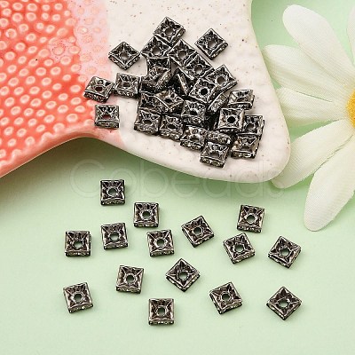 Brass Rhinestone Spacer Beads RB-A013-6x6-01B-1
