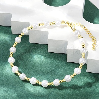 ABS Imitation Pearl Round Beads Bracelets for Women BJEW-M104-01G-1
