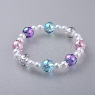 Transparent Acrylic Imitated Pearl  Stretch Kids Bracelets BJEW-JB04575-05-1