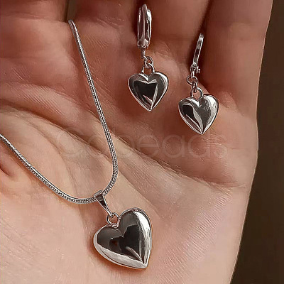 Heart Alloy Hoop Earrings & Pendant Necklaces Sets FS-WG8597C-04-1