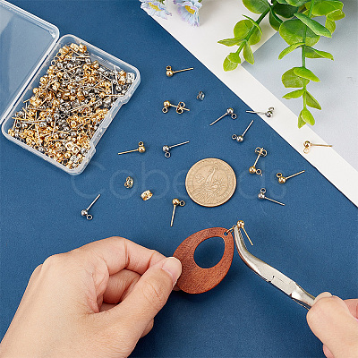 100Pcs 2 Color 304 Stainless Steel Ball Stud Earring Post STAS-PH0005-21-1