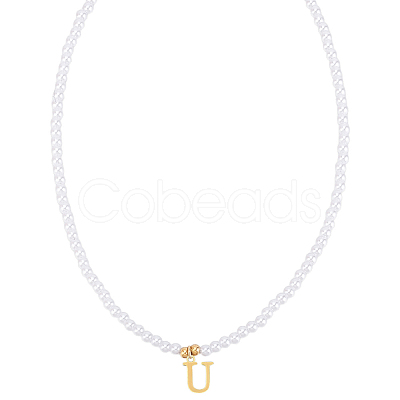 Imitation Pearl with Stainless Steel Pendants Necklaces NJEW-LP0001-51U-G-1