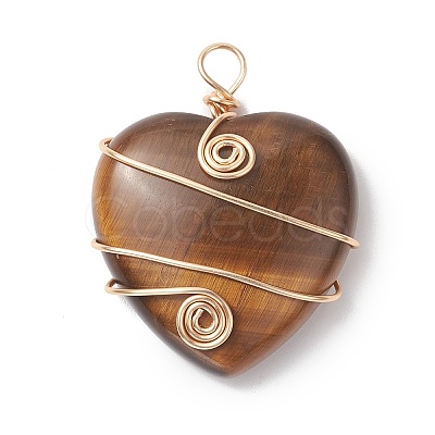 Natural Mixed Stone Copper Wire Wrapped Pendants PALLOY-JF02042-1
