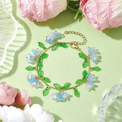 Flower Glass & Acrylic Charm Bracelets BJEW-JB10443-01-1