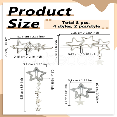8Pcs 4 Style Alloy Alligator Hair Clips OHAR-LP0001-19-1