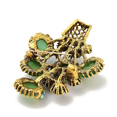 Plant Alloy Rhinestone Lapel Pins for Backpack Clothes JEWB-C052-03AG-01-1