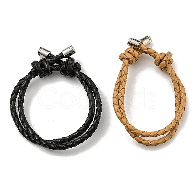 Adjustable Leather Cords Braided Double Layer Multi-strand Bracelets BJEW-F468-01-1