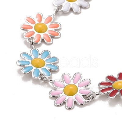 Enamel Daisy Link Chains Bracelet BJEW-P271-01P-06-1