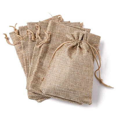 Polyester Imitation Burlap Packing Pouches Drawstring Bags ABAG-R004-14x10cm-05-1