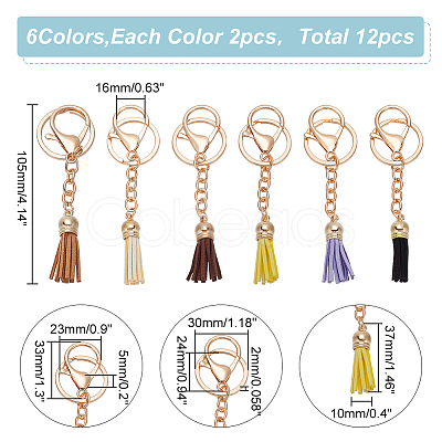 12Pcs 6 Colors Faux Suede Tassels Pendant Keychain KEYC-WR0001-30G-1