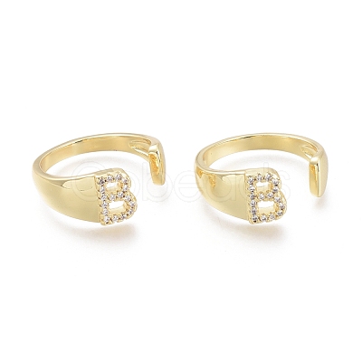 Brass Micro Pave Clear Cubic Zirconia Cuff Rings X-RJEW-F103-13B-G-1