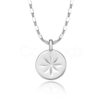 Vintage S925 Silver Eight-pointed Star Coin Pendant Necklace Retro Style MV8352-3-1