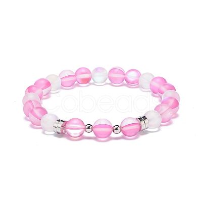 Synthetic Moonstone & Brass Beaded Stretch Bracelet for Women BJEW-JB08845-1