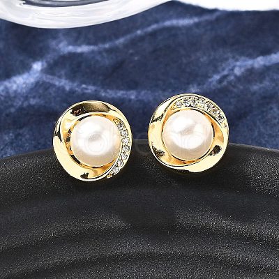 Round Brass Micro Pave Clear Cubic Zirconia Stud Earrings EJEW-C154-09G-1