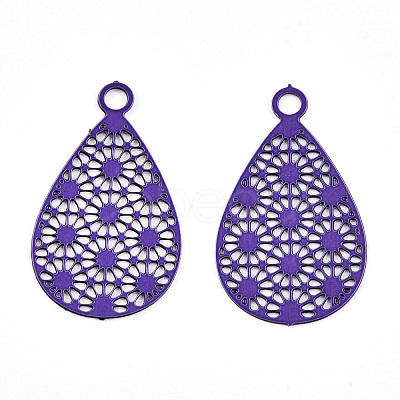 Spray Painted 430 Stainless Steel Filigree Pendants STAS-WH0047-78F-1