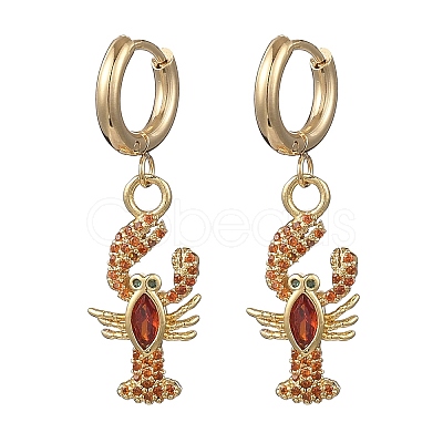 Lobster Brass Micro Pave Cubic Zirconia Dangle Hoop Earrings EJEW-JE07171-1
