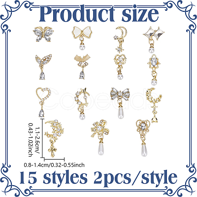 30Pcs 15 Styles Golden Brass Micro Pave Rhinestone Cabochons DIY-HY0002-56-1
