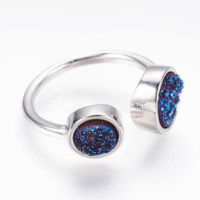 Natural Druzy Agate Cuff Rings RJEW-K017-01P-1