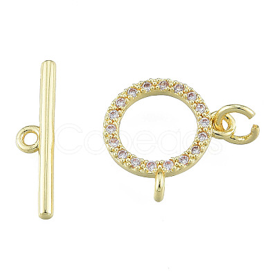 Brass Micro Pave Clear Cubic Zirconia Toggle Clasps KK-N259-22-1