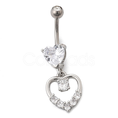 Alloy Crystal Rhinestone Dangle Curved Barbell Belly Rings AJEW-R007-04P-06-1