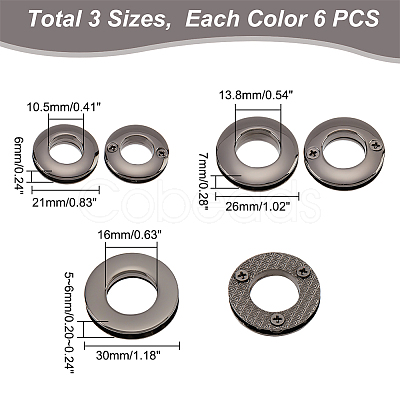 18Pcs 3 Style Alloy Grommet Eyelet Findings FIND-WR0006-18B-1