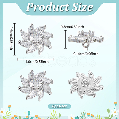 6Pcs Brass Micro Pave Clear Cubic Zirconia Buttons BUTT-NB0001-99-1
