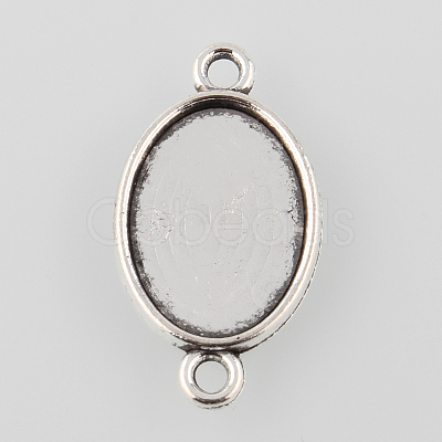 Tibetan Style Alloy Flat Oval Cabochon Connector Settings TIBE-M022-06AS-1