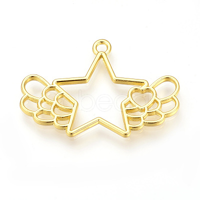 Rack Plating Alloy Open Back Bezel Pendants PALLOY-R099-12G-FF-1