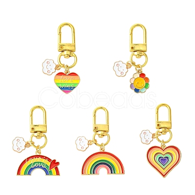 Rainbow Color Alloy Enamel Pendant Decorations HJEW-YW00001-01-1