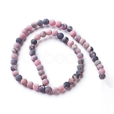 Frosted Natural Rhodonite Round Bead Strands X-G-E487-12-6mm-1