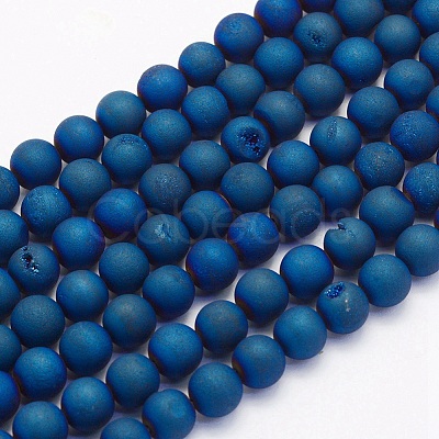 Electroplate Natural Druzy Agate Beads Strands X-G-G708-6mm-03-1