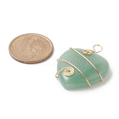 Natural Green Aventurine Copper Wire Wrapped Pendants PALLOY-JF02042-02-1