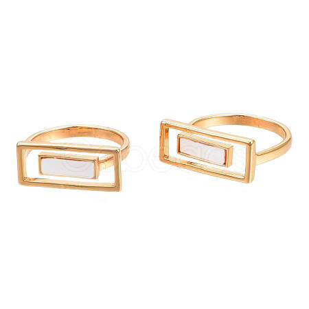 Natural Shell Rectangle Finger Ring RJEW-N039-01-1