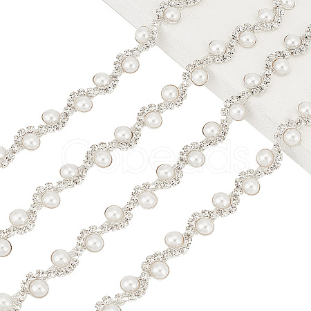 1 Yard Crystal Rhinestone Cup Chains with Plastic Pearl Beaded DIY-GA0005-72-1