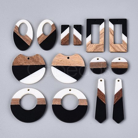 14Pcs 7 Styles Opaque Resin & Walnut Wood Pendants RESI-N053-18-1