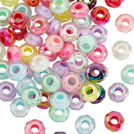 100Pcs UV Plating Rainbow Iridescent Acrylic European Beads MACR-PA0001-28-1