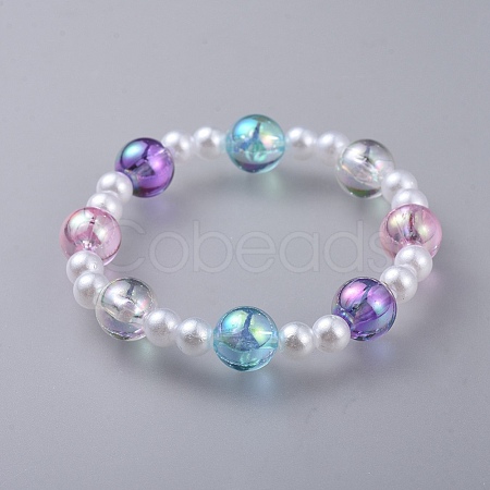 Transparent Acrylic Imitated Pearl  Stretch Kids Bracelets BJEW-JB04575-05-1