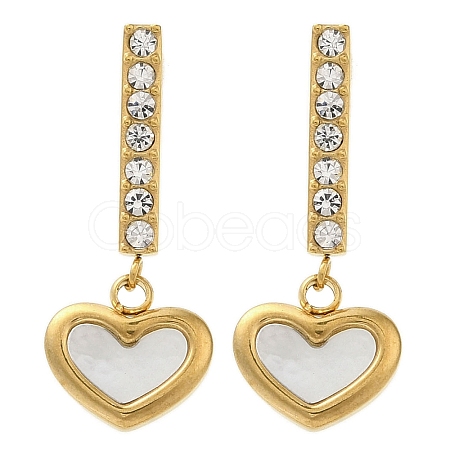 Ion Plating(IP) 304 Stainless Steel Inlay Rhinestone & Natural Shell Beads Stud Earrings for Women EJEW-M024-01B-G-1