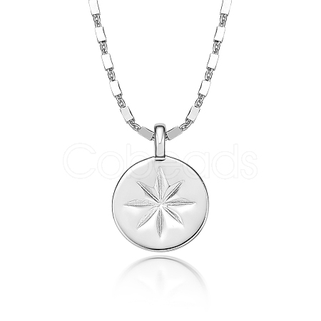 Vintage S925 Silver Eight-pointed Star Coin Pendant Necklace Retro Style MV8352-3-1