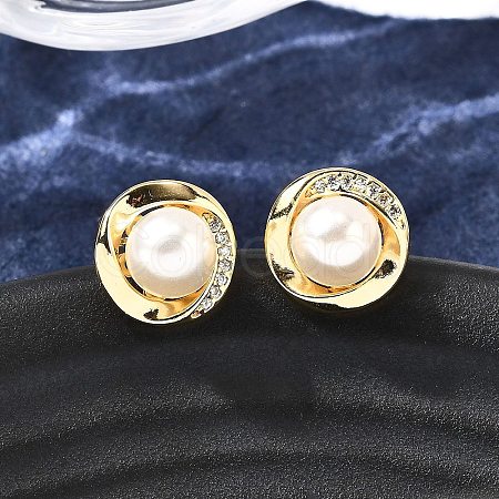 Round Brass Micro Pave Clear Cubic Zirconia Stud Earrings EJEW-C154-09G-1
