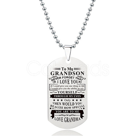 201 Stainless Steel To My Grandson Dog Tag Pendant Ball Chain Necklaces FS-WG527E6-24-1