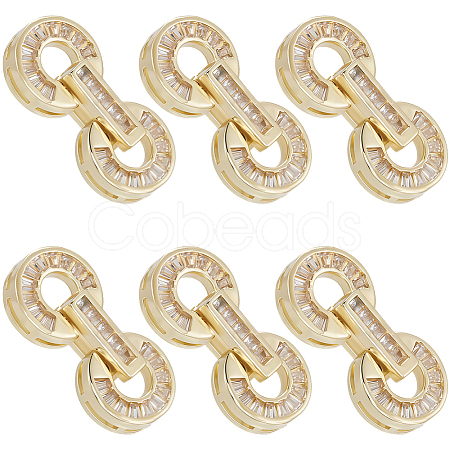 6 Sets Brass Pave Clear Cubic Zirconia Fold Over Clasps KK-BBC0021-36-1