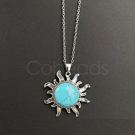 Synthetic Turquoise Sun Pendant Alloy Chain Vintage Necklaces WB3716-2-1