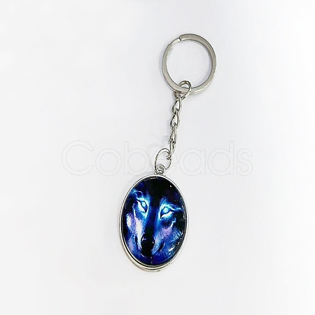 Glass Half Round with Wolf Keychain KEYC-F028-02P-01-1