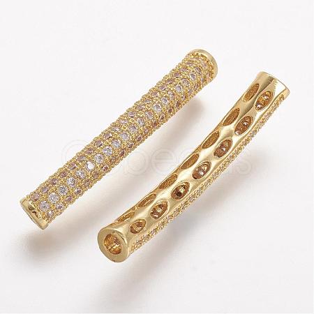 Brass Micro Pave Cubic Zirconia Tube Beads ZIRC-N025-60G-1