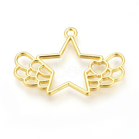 Rack Plating Alloy Open Back Bezel Pendants PALLOY-R099-12G-FF-1