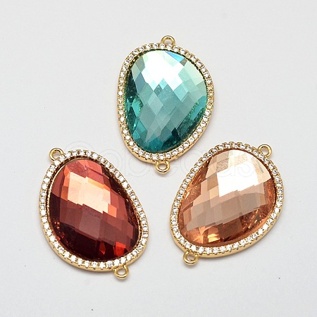 Faceted Nuggets Brass Glass Links connectors KK-L137-13-NR-1