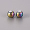 Electroplate Glass Beads, Round with Pattern, Multi-color Plated, 10mm, Hole: 1.2mm